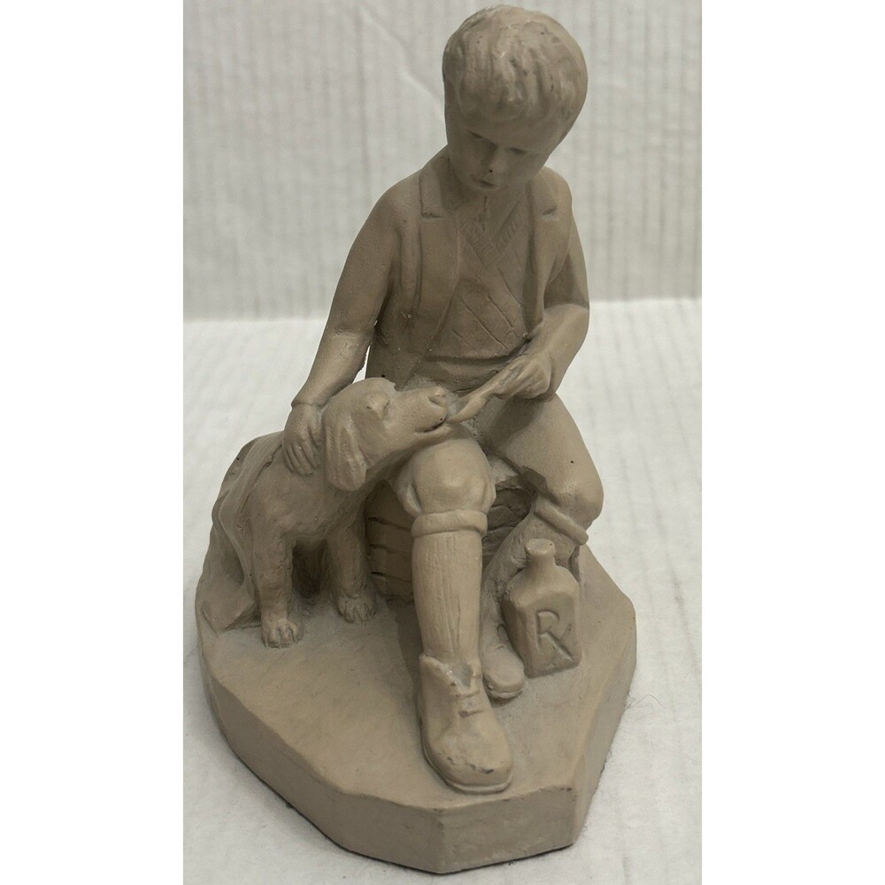 Boy Caring For Dog Sculpture Austin Family Collection Dated 1983